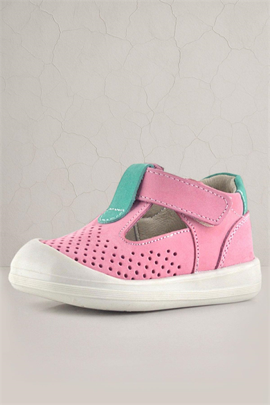 Rakerplus Shaun Hakiki Deri Pembe Yeşil Cırtlı Anatomik Bebek Sandalet