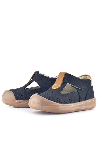 Rakerplus Shaun Hakiki Deri Siyah Taba Cırtlı Anatomik Bebek Sandalet