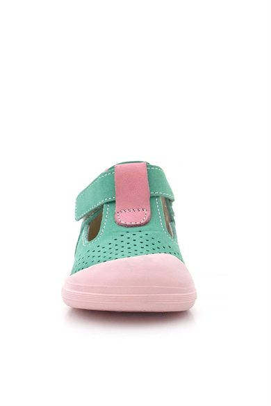 Rakerplus Shaun Hakiki Deri Su Yeşili Pembe Cırtlı Anatomik Kız Bebek Sandalet
