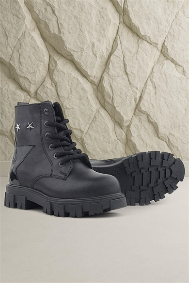 Rakerplus Siyah Bağcıklı Fermuarlı Metal Detaylı Kız Çocuk Bot