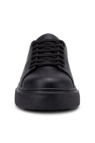 Rakerplus Siyah Cilt Bağcıklı Hafif Siyah Tabanlı Çocuk Spor Ayakkabı