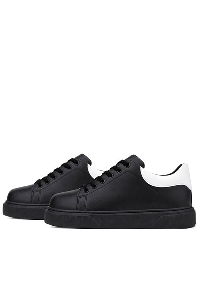 Rakerplus Siyah Cilt Bağcıklı Hafif Siyah Tabanlı Çocuk Spor Ayakkabı