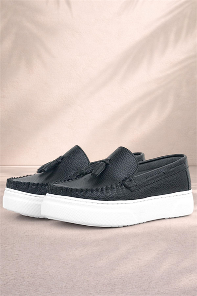 Rakerplus Siyah Cilt Erkek Çocuk Makosen Ayakkabı