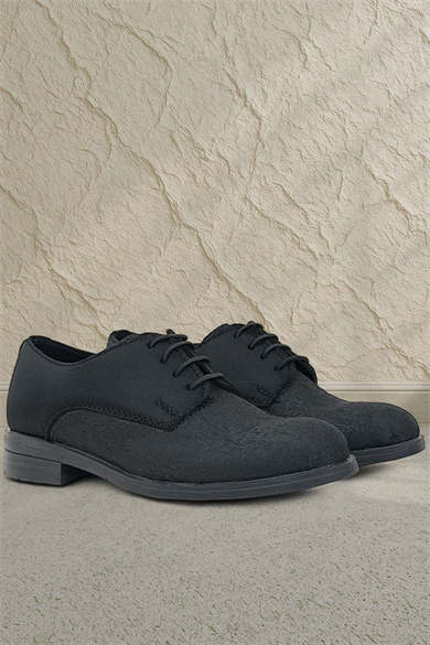 Rakerplus Siyah Desenli Bağcıklı Takım Elbise Klasik Çocuk Ayakkabı