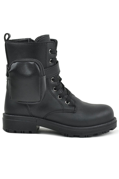 Rakerplus Siyah Fermuarlı Bağcıklı Cüzdanlı Kız Çocuk Bot