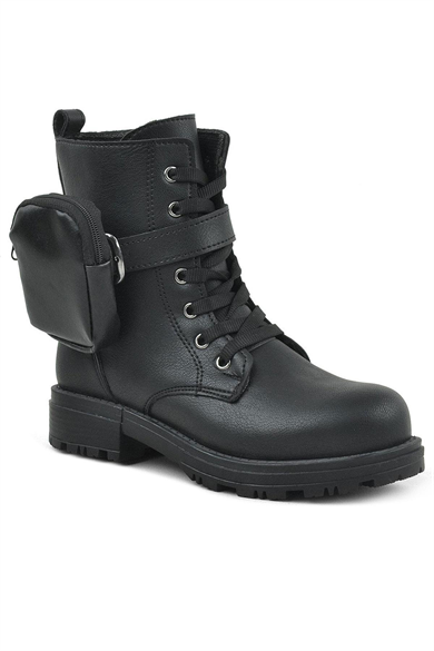 Rakerplus Siyah Fermuarlı Bağcıklı Cüzdanlı Kız Çocuk Bot