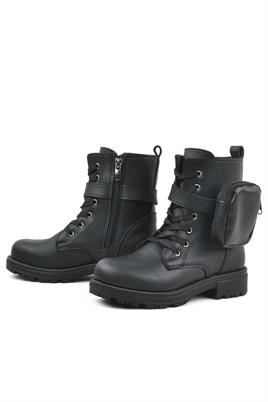 Rakerplus Siyah Fermuarlı Bağcıklı Cüzdanlı Kız Çocuk Bot