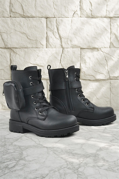 Rakerplus Siyah Fermuarlı Bağcıklı Cüzdanlı Kız Çocuk Bot