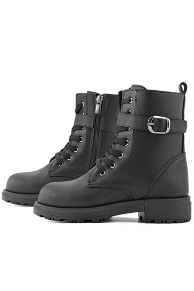 Rakerplus Siyah Fermuarlı Bağcıklı Kışlık Kız Çocuk Bot