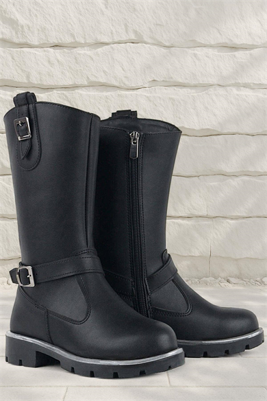 Rakerplus Siyah Fermuarlı Uzun Kız Çocuk Çizme