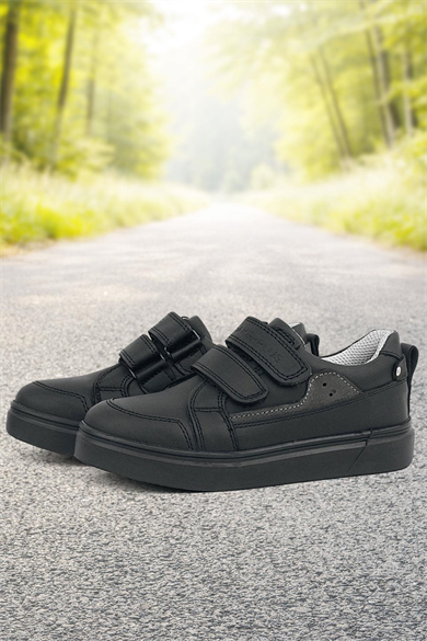 Rakerplus Siyah Hakiki Deri Cırtlı Erkek Çocuk Sneaker Ayakkabı