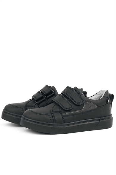 Rakerplus Siyah Hakiki Deri Cırtlı Erkek Çocuk Sneaker Ayakkabı