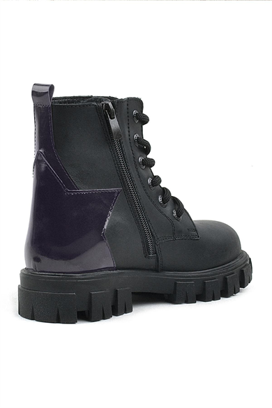 Rakerplus Siyah Hakiki Deri Platin Yıldız Detaylı Kız Çocuk Bot