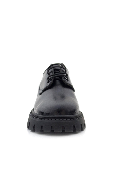 Rakerplus Siyah Kırışık Rugan Bağcıklı Kız Çocuk Oxford Okul Ayakkabı