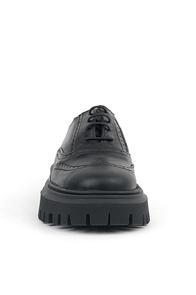 Rakerplus Siyah Kırışık Rugan Hakiki Deri Bağcıklı Oxford Günlük Ayakkabı