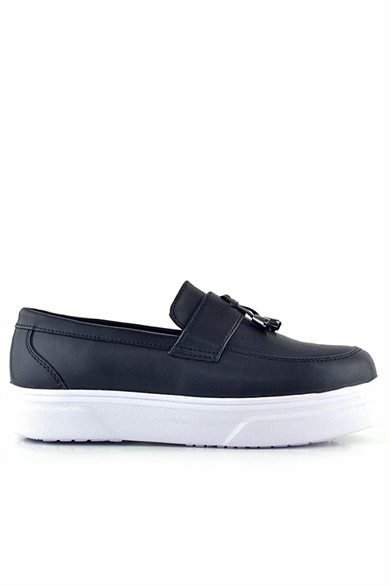 Rakerplus Siyah Mat Beyaz Taban Loafer Klasik Çocuk Ayakkabısı