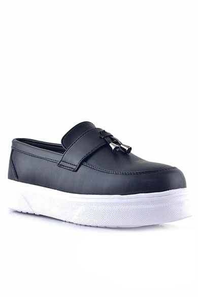 Rakerplus Siyah Mat Beyaz Taban Loafer Klasik Çocuk Ayakkabısı