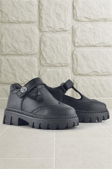 Rakerplus Siyah Mat Cırt Cırtlı Metal Detaylı Kız Çocuk Günlük Ayakkabı