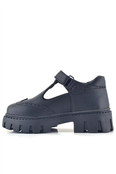 Rakerplus Siyah Mat Cırt Cırtlı Metal Detaylı Kız Çocuk Günlük Ayakkabı