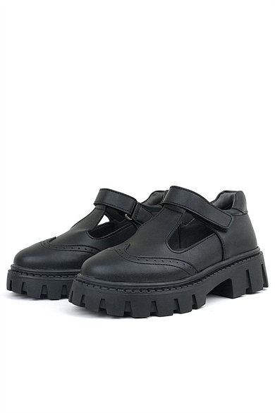 Rakerplus Siyah Mat Cırtlı Kız Çocuk Okul Ayakkabı