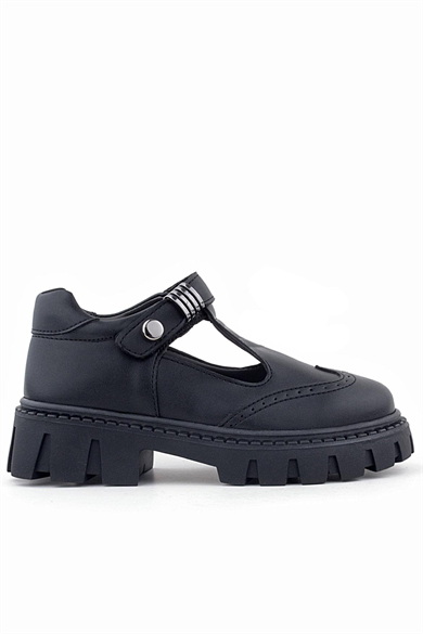 Rakerplus Siyah Mat Cırtlı Toka Detaylı Kız Çocuk Okul Ayakkabı