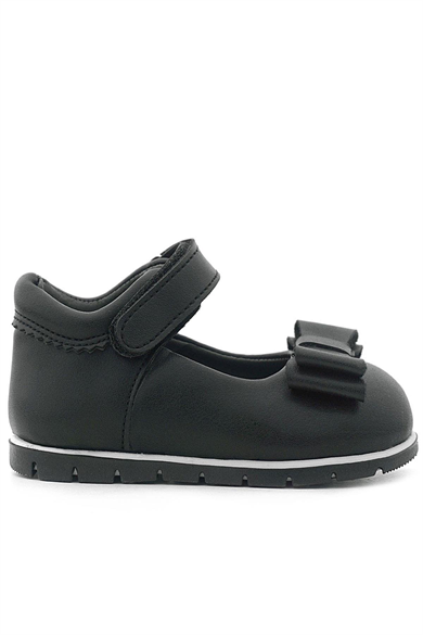 Rakerplus Siyah Mat Fiyonklu Kız Bebek Babet Ayakkabı