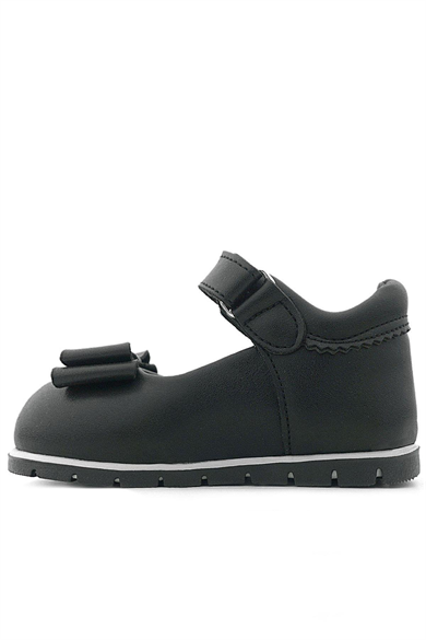 Rakerplus Siyah Mat Fiyonklu Kız Bebek Babet Ayakkabı