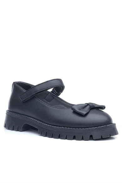 Rakerplus Siyah Mat Kalın Tabanlı Cırtlı Kız Çocuk Babet