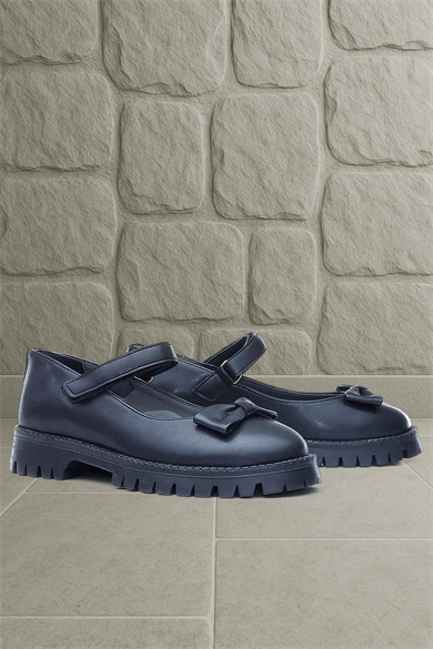 Rakerplus Siyah Mat Kalın Tabanlı Cırtlı Kız Çocuk Babet