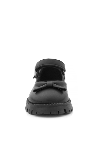 Rakerplus Siyah Mat Kalın Tabanlı Metal Detaylı Cırtlı Kız Çocuk Babet