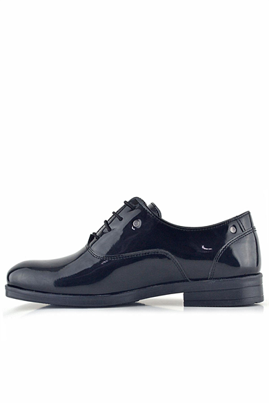 Rakerplus Siyah Rugan Bağcıklı Çiçek Detaylı Çocuk Klasik Ayakkabısı