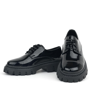 Rakerplus Siyah Rugan Bağcıklı Kız Çocuk Oxford Okul Ayakkabı