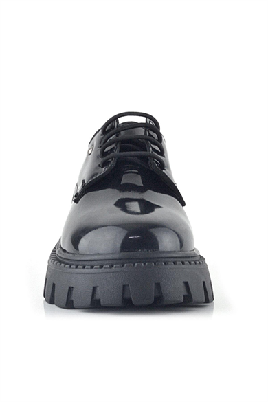 Rakerplus Siyah Rugan Bağcıklı Metal Detaylı Kız Çocuk Oxford Günlük Ayakkabı