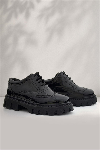 Rakerplus Siyah Rugan Bağcıklı Oxford Kız Çocuk Günlük Ayakkabı