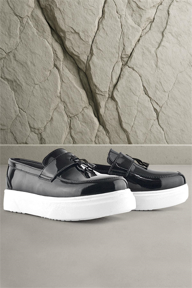 Rakerplus Siyah Rugan Beyaz Taban Loafer Klasik Çocuk Ayakkabısı