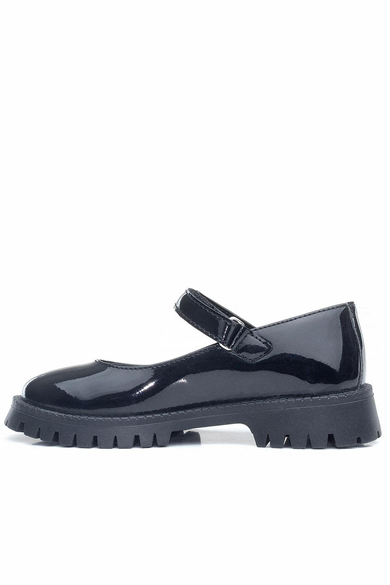 Rakerplus Siyah Rugan Cırtlı Kalın Tabanlı Kız Çocuk Okul Ayakkabısı