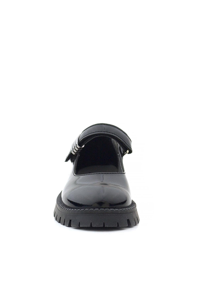 Rakerplus Siyah Rugan Cırtlı Kalın Tabanlı Metal Detaylı Kız Çocuk Okul Ayakkabısı