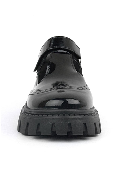 Rakerplus Siyah Rugan Cırtlı Kız Çocuk Okul Ayakkabı