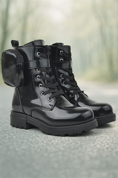 Rakerplus Siyah Rugan Fermuarlı Bağcıklı Cüzdanlı Kız Çocuk Bot