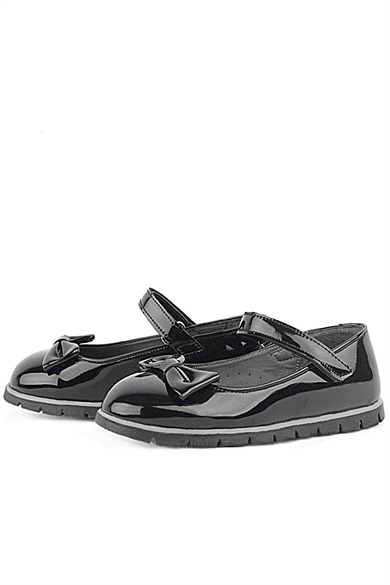 Rakerplus Siyah Rugan Fiyonklu Cırtlı Kız Çocuk Babet