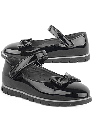 Rakerplus Siyah Rugan Fiyonklu Cırtlı Kız Çocuk Babet