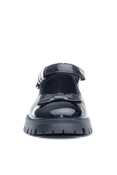 Rakerplus Siyah Rugan Kalın Tabanlı Cırtlı Kız Çocuk Babet Okul Ayakkabı