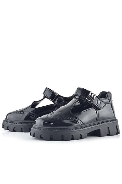 Rakerplus Siyah Rugan Toka Detaylı Cırtlı Kız Çocuk Günlük Ayakkabı