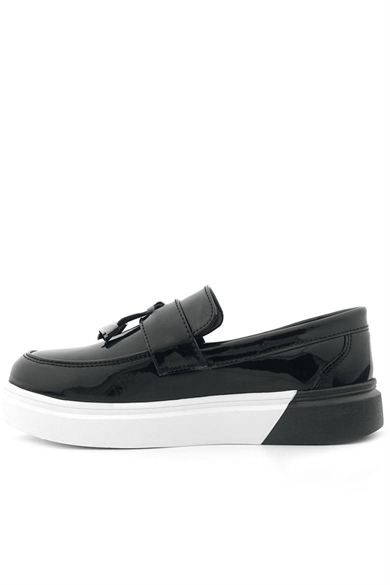 Rakerplus Siyah Rugan Tokalı Çocuk Klasik Ayakkabı