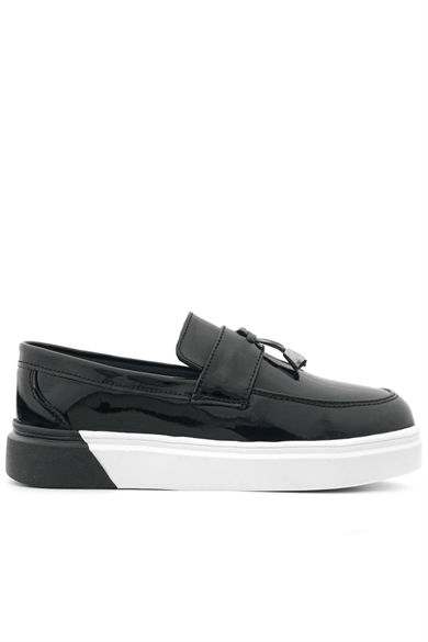 Rakerplus Siyah Rugan Tokalı Çocuk Klasik Ayakkabı