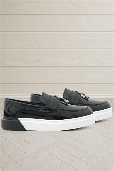 Rakerplus Siyah Rugan Tokalı Çocuk Klasik Ayakkabı