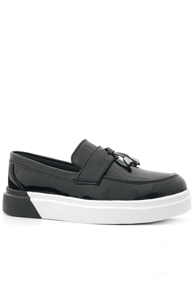 Rakerplus Siyah Rugan Tokalı Çocuk Klasik Ayakkabı