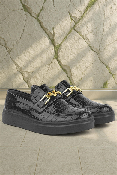 Rakerplus Siyah Rugan Tokalı Loafer Çocuk Klasik Ayakkabı