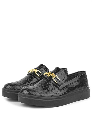 Rakerplus Siyah Rugan Tokalı Loafer Çocuk Klasik Ayakkabı