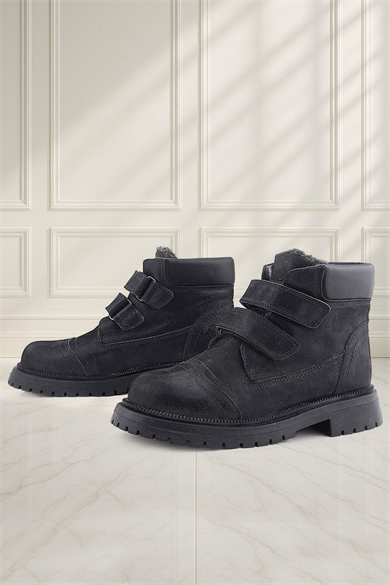 Rakerplus Siyah Simli Cırt Cırtlı Hakiki Deri Kız Çocuk Bot